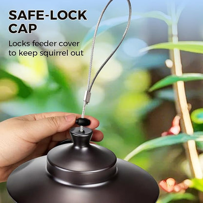 Squirrel Proof Bird Feeders for Outdoor: 4.8LB Large Capacity Hanging Bird Feeder, Weight-Activated Mechanism Wild Bird Feeders, Chew-Proof Metal Birdfeeder for Finch Cardinal Chickadee