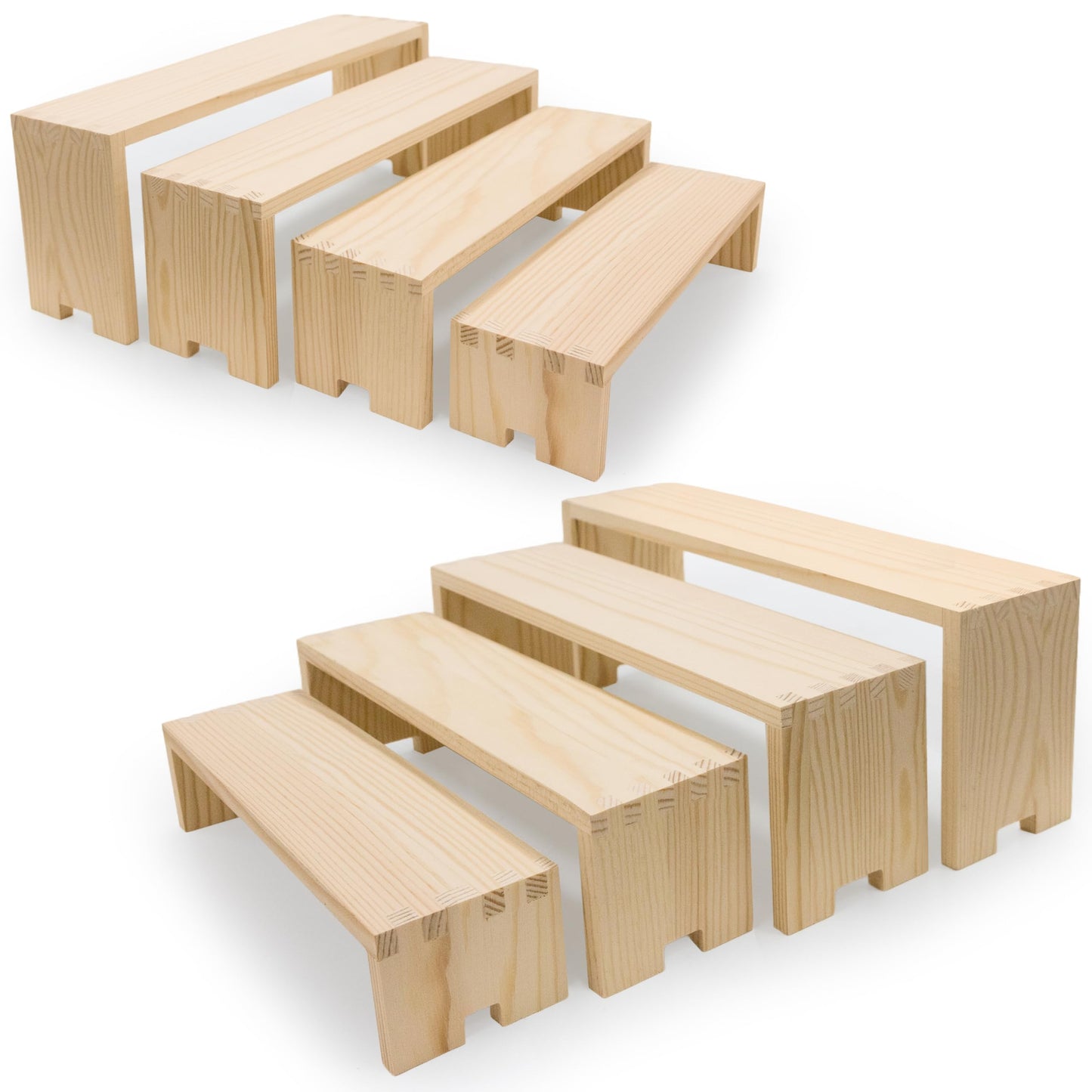 Yikaroeli 2 Set Large Wooden Cupcake Stands Wood Display Risers Dessert Table Display Set Cake Stand Display Shelf 4Tiered 8Pcs Racks Food Risers for Party