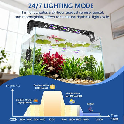 QZQ LED Aquarium Light, 16W Fish Tank Light with 24/7 Lighting Mode, Timer, DIY Mode, Adjustable Brightness, Full Spectrum Aquarium Plant Light with Extendable Brackets for 10-16 Inch Fish Tank