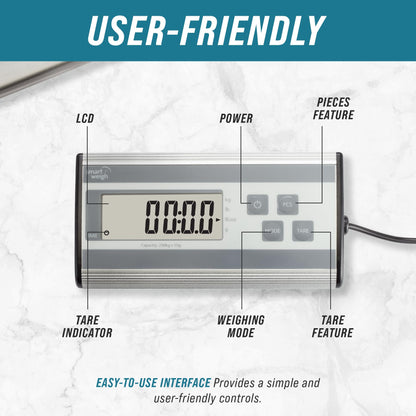 Smart Weigh 440lbs x 6 oz. Digital Heavy Duty Shipping and Postal Scale, with Durable Stainless Steel Large Platform, UPS USPS Post Office Postal Scale and Luggage Scale