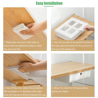 PitorKiter Under Desk Drawer, 2 Pack Large and Medium Hidden Self-Adhesive Under Desk Organisers for Storage of Cutlery, Office Supplies, Stationery and Cosmetics (White-2)