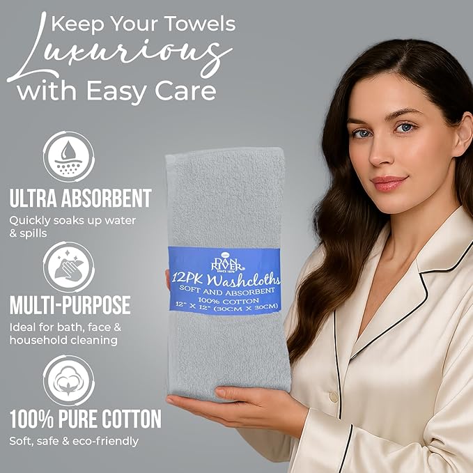 DAN RIVER 12 Pack Wash Cloths for Showering