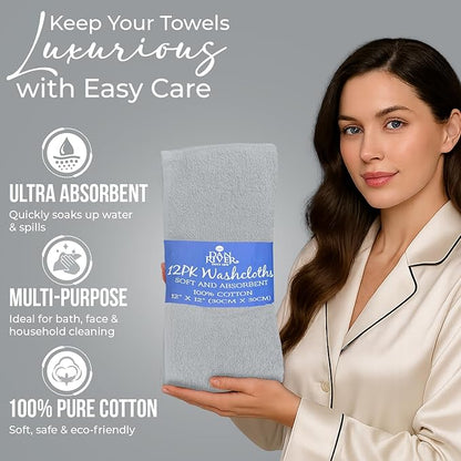 DAN RIVER 12 Pack Wash Cloths for Showering