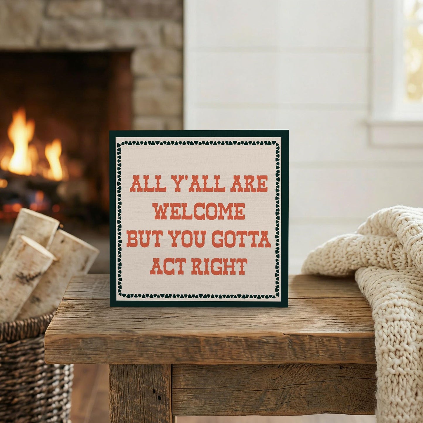 GWOKPAAI Funny Classroom Wooden Box Signs Desk Decor, All Y'all Are Welcome But You Gotta Act Right Wooden Signs Desk Decorations for Classroom Home Office Tabletop Shelf Wall, 5x5in