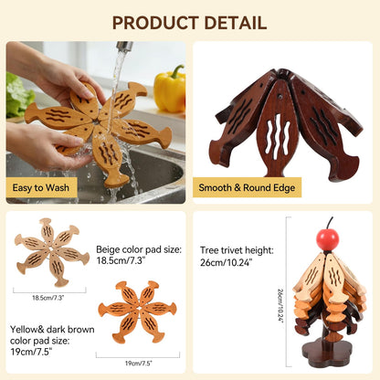 SENIG 5 Pcs Fish-Shape Wooden Coasters Tree Trivet for Hot Dishes, Wooden Fish-Shape Coaster Sets for Drink, Coffee Table, Kitchen Room Decor