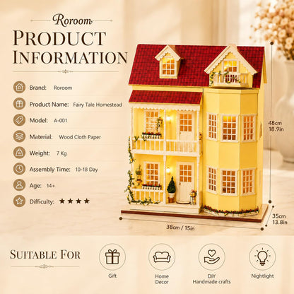 Roroom DIY Miniature House Kit, Fairy Tale Homestead Dollhouse Kit