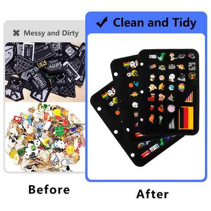Mi Ya Mi Lai Extra Large Pin Display Book for Collectors,Portable 3 Ring Binder,Double Sided Felt Pages,Holds 300+ Pins & 50 Patches, Detachable Organizer (Black)