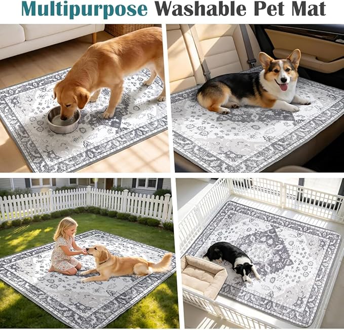Washable Pee Pads for Dogs, 2 Pack Reusable Puppy Training Pads 48"x32" Super Absorbent Waterproof Dog Training Pads, Non-Slip Potty Pads, Whelping Pads Litter Mat Light Grey Medallion