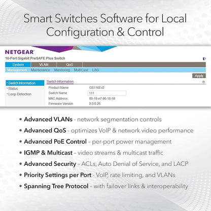 NETGEAR 8-Port Gigabit Ethernet Smart Switch (GS108T) - Managed, with 1 x PD Port, Optional Insight Cloud Management, Desktop or Wall Mount, Silent Operation, and Limited Lifetime Protection