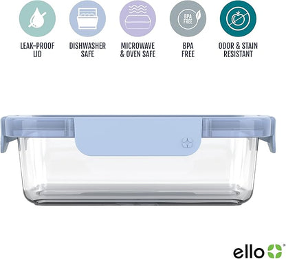 Ello Color Lock 3.4 Cup 10PC, 5 Pack Glass Meal Prep Sets Leak-Proof Glass Food