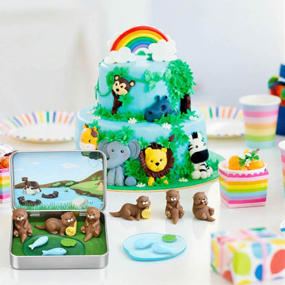 Lewtemi 6 Set Pocket Otter DIY Miniature Landscape Kit 3 Cute Otter Figurines Portable Tin Box Travel Companion Ideal Gift for Animals Lovers Friends Coworkers Nature Fans Desk Decor