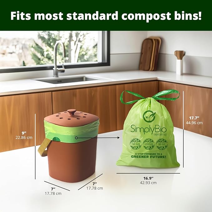 Simply Bio 3 Gallon Compostable Trash Bags Liners Drawstring, Heavy Duty Extra