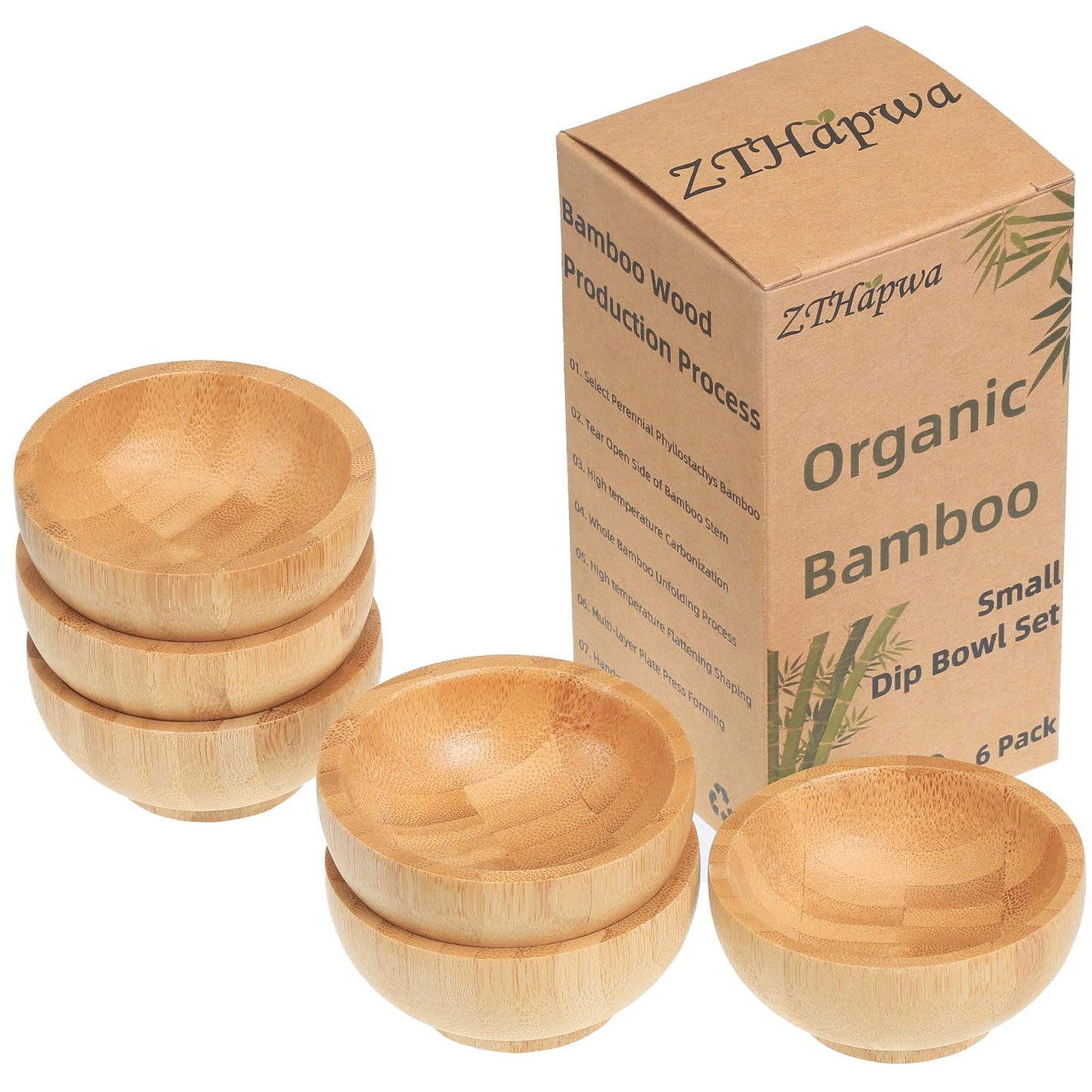 ZTHapwa Dipping Bowls Set, Small Bamboo Pinch Bowls for Soy Sauce/Condiment/Snacks, Mini Serving Bowls for Charcuterie Board for BBQ/Entertaining, 1.4 oz Bamboo Wooden Ramekins
