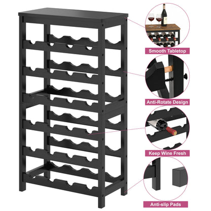 MOGELAFOO 6 Tier Bamboo Wine Rack Freestanding Floor, 24 Bottles Wine Storage Shelves with Table Top, Stackable Wine Display Rack for Kitchen, Bar, Dining Room, Black