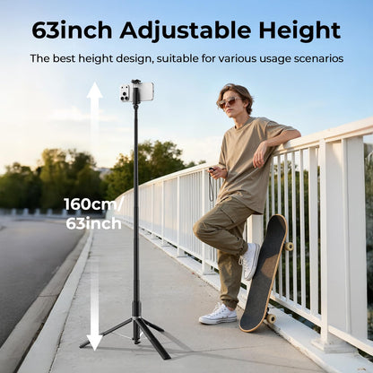 Kaitezenz 0.01s Auto Pop Open 63" Phone Tripod for iPhone with Remote, Selfie Stick Tripod Stand Extendable with Cell Phone Clip, Compatible with iPhone for Travel Video Recording Live Stream Vlog
