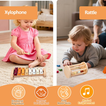 Smartwo Wooden Montessori Toys,Montessori Baby Blocks Toy for 12-18 Months,Shape Sorting,Xylophone,Development Toys for Girls Boys Birthday Chiristmas Gifts