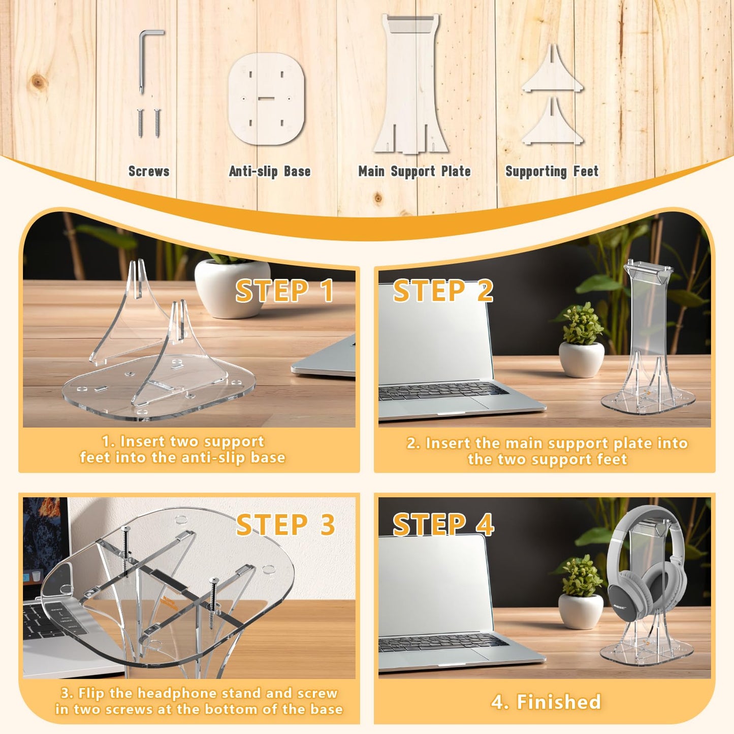 Desing Wish Acrylic Headphone Stand for Desk Non-Slip Universal Headphone Holder Gaming Headset Stand Headset Hanger for All Headphones Size