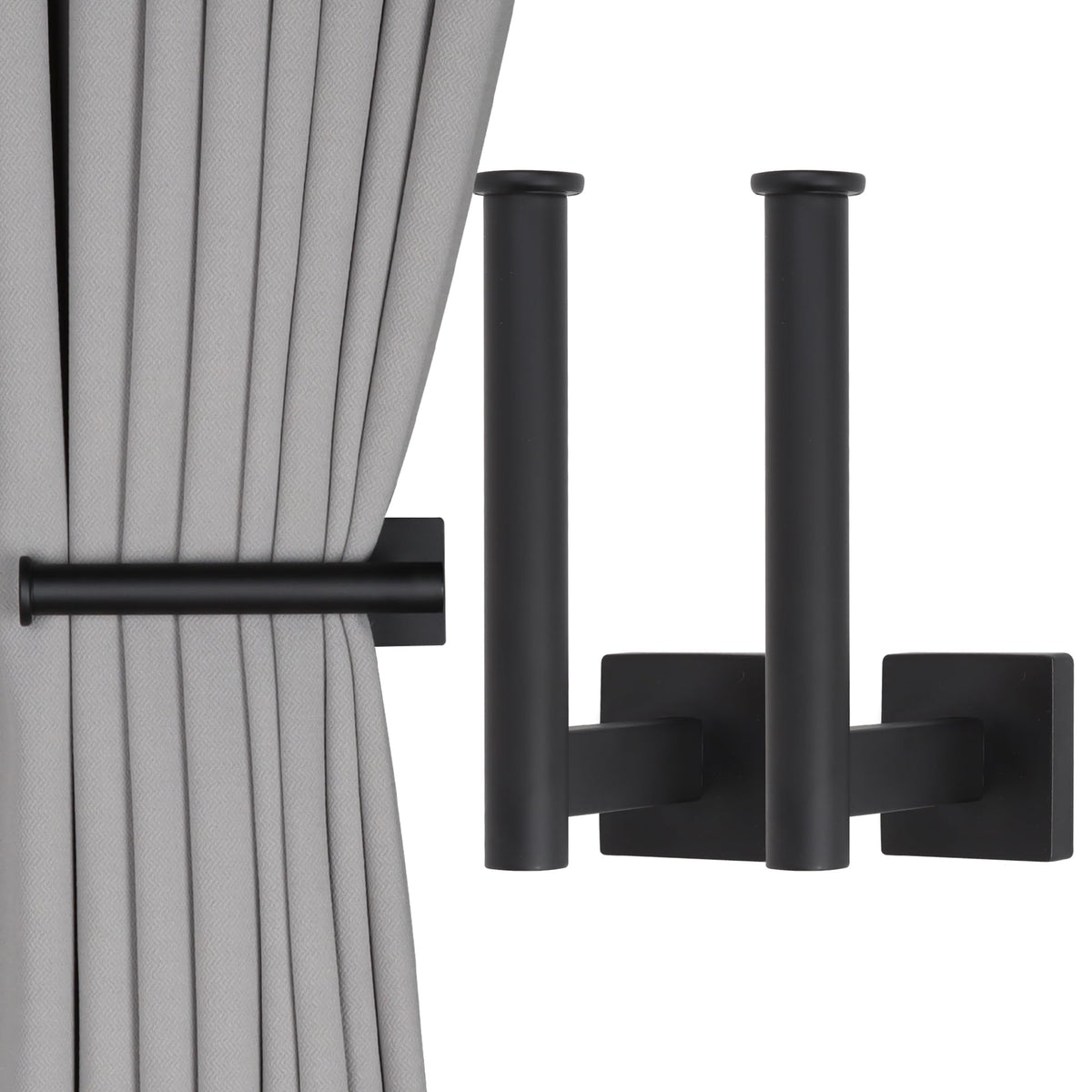 Groleca Curtain Holdbacks 2 Pack Metal Curtain Tiebacks Modern Curtain Hooks for Wall Curtain Ties Curtain Pull Backs for Thin or Thick Curtain (2, Black)