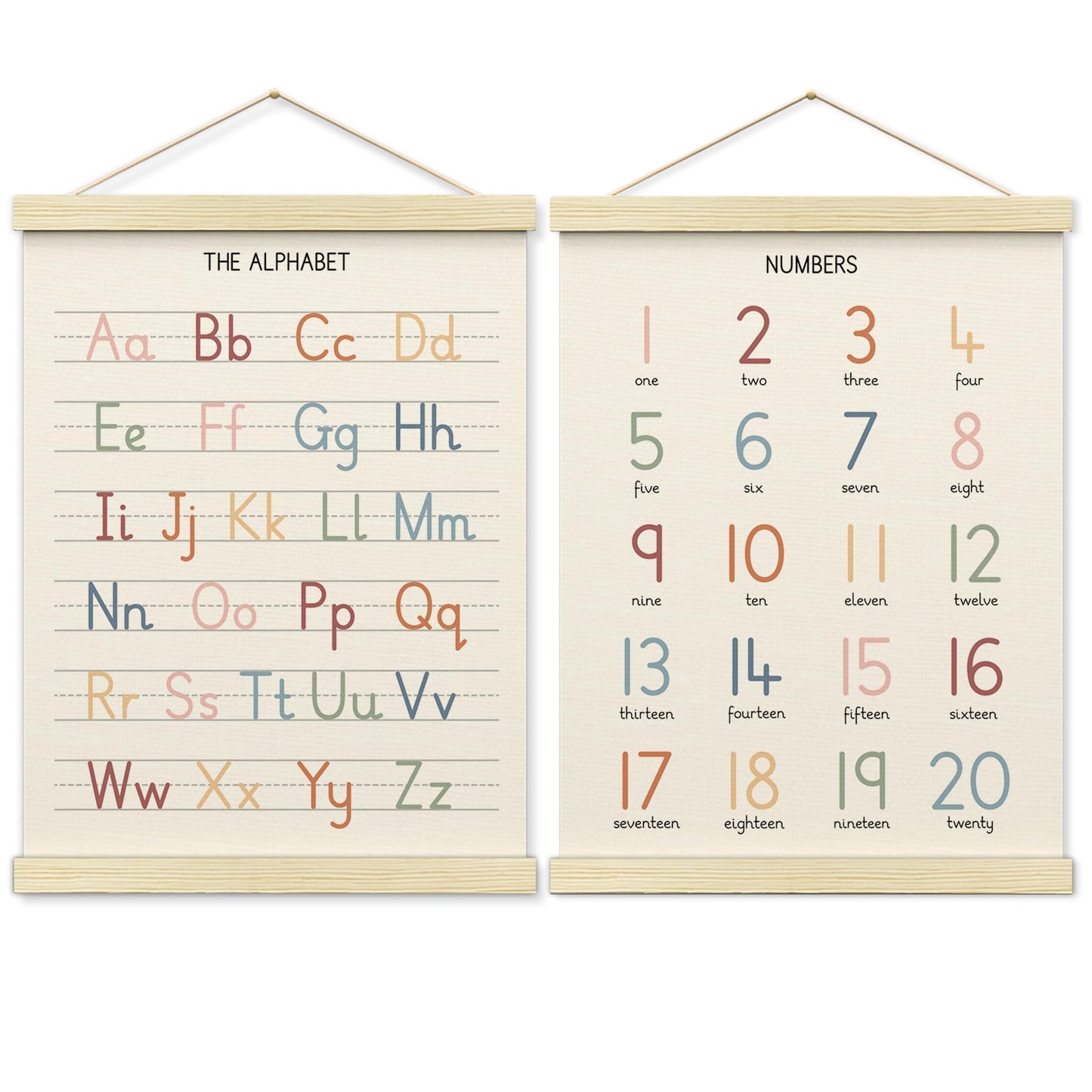 BONETAT Numbers alphabet poster for Nursery Toddlers, Play Room Wall Decor, ABC Wall Chart, Wall Hanging Decor for Toddler Playroom Decor Kids Wall Decor, Wooden Frame Alphabet Banner-A12