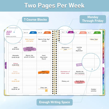 Teacher Planner 2026-2027, Jul 2026-Jun 2027 Academic Year, 8.5" x 11" Lesson Planner Book for Teacher Calendar, Spiral Bound Planners, Planning Stickers, Colorful Monthly Tabs, BlueCheckered