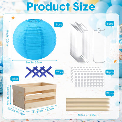 Gerrii 8 Sets Blue Hot Air Balloon Table Centerpieces, 8" Paper Lanterns with Wooden Crates Bamboo Sticks and Bows, DIY Hot Air Balloon Decor for Bridal Shower Wedding Bachelorette Birthday Party