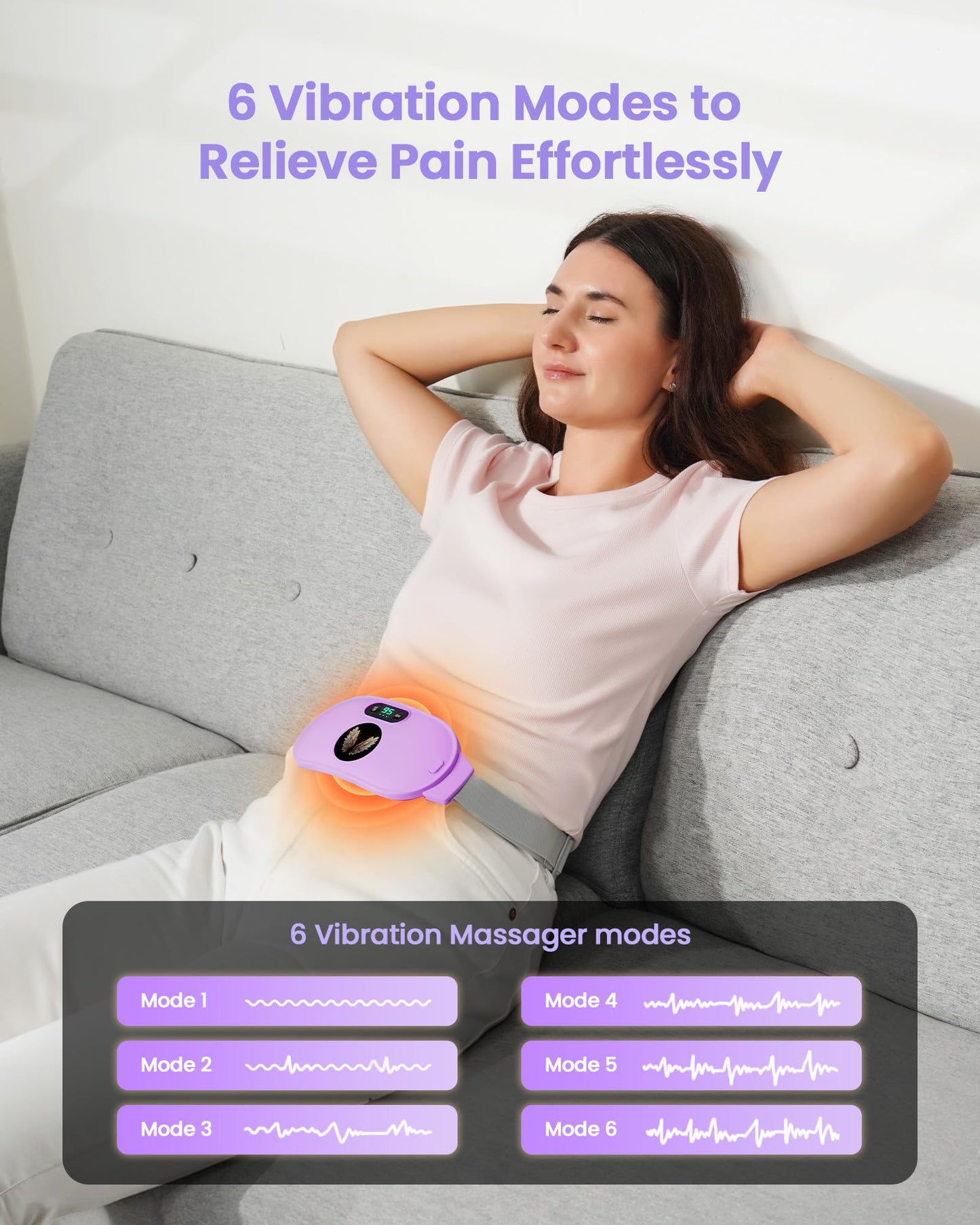 Heating Pad for Period Cramps, Fast Heating with 6 Heat Levels and 6 Massage Modes, Portable Menstrual Heating Pad, Belly Period Massager for Women and Girls, Pink