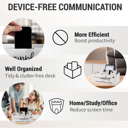 Bamboo Wood Phone Box – Unplug from Phones, Tablets, and Electronics for Study, Meetings, and Family Time, Phone Holder Organizer with Charging Holes, Farmhouse Style, Holds Up to 18 Phones-White