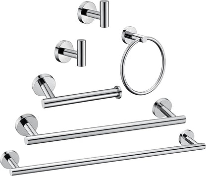 6 Pieces Polished Chrome Bathroom Hardware Accessories Set Hand Towel Ring 16&23.6 inch Round Towel Bar Toilet Paper Holder Towel Hooks 2 Pieces SUS 304 Stainless Steel,Heavy Duty,Wall Mounted