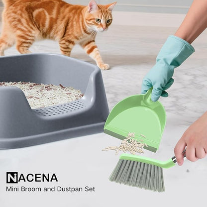 NACENA Mini Broom and Dustpan Set, Small Dust Pan and Brush Set