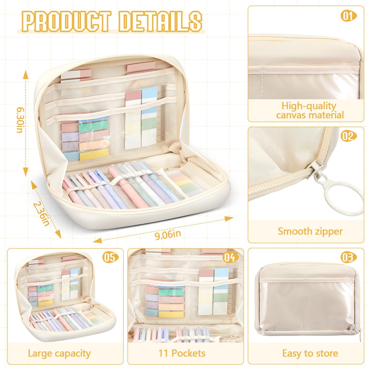 Jutom 41 Pcs Aesthetic Book Annotation Kit with Pencil Bag Bible Journaling Kit Notebook Sticky Note Tab Highlighter Black Ink Pen Page Marker School Office Supplies Bible Lover Gift(Beige)