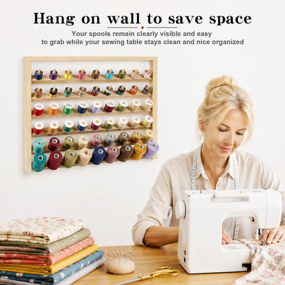 Wettin Premium 54 Spools Wooden Thread Rack – Wall Mounted Sewing Thread Holder Organizer for Craft Room, Embroidery, Hair-braiding & Jewelry Hanging, Includes Hanging Hooks