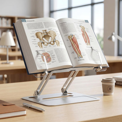 Premium Aesthetic Aluminum Acrylic Book Stand for Reading, Ergonomic Book Holders for Reading Hands Free, Portable Laptop Book Stand for Desk, Reading Stand for Textbook, Recipe, Music Sheets