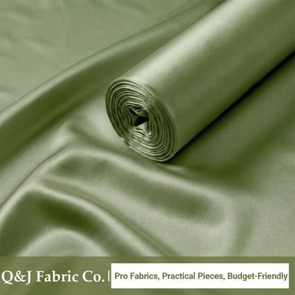 Q&J Fabric Co. Light Olive Green Satin Fabric by The Yard, 3 Yard x 55 Inch Charmeuse Satin Fabric Silky & Shiny Cloth Fabric, Smooth Bridal Satin Fabric for Wedding Dress, Clothing Sewing, DIY Crafts