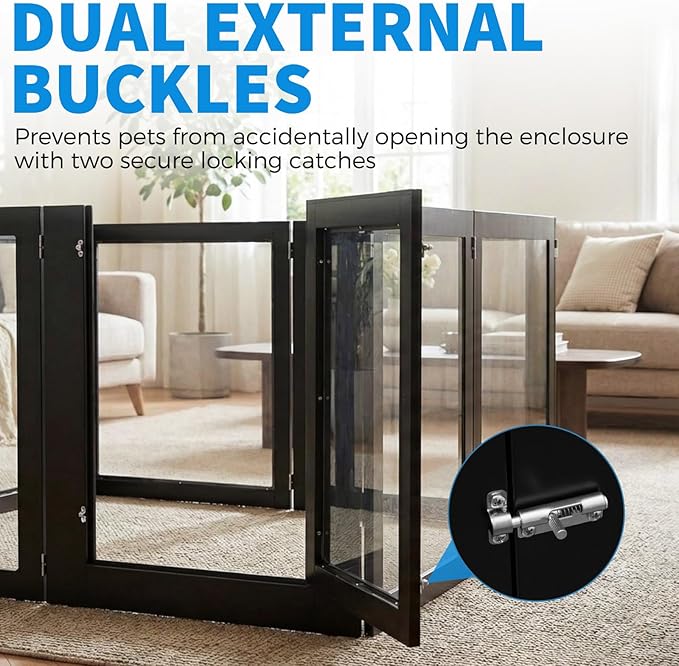 Heavy Duty Clear Acrylic Dog Playpen for Small/Medium Pets – 32" High Clear Pet Pen with Sturdy Metal Frame (Black, 2 Extended Panels)