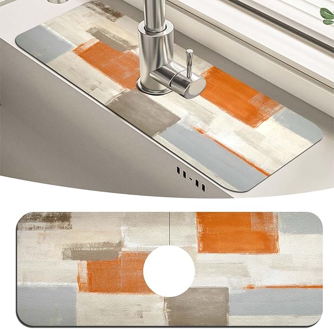MCALK Orange Kitchen Sink Faucet Mat Splash Guard, Absorbent Quick-Dry Kitchen