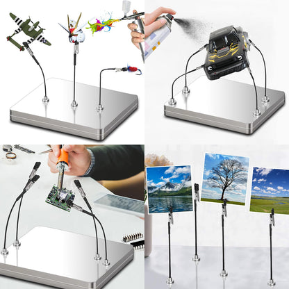 Magnetic Helping Hands for Soldering - All-in-One Station with 12 Flexible Clips, Steel Box & Brush - Ideal for Soldering, Model Painting, PCB Holder (Silver)