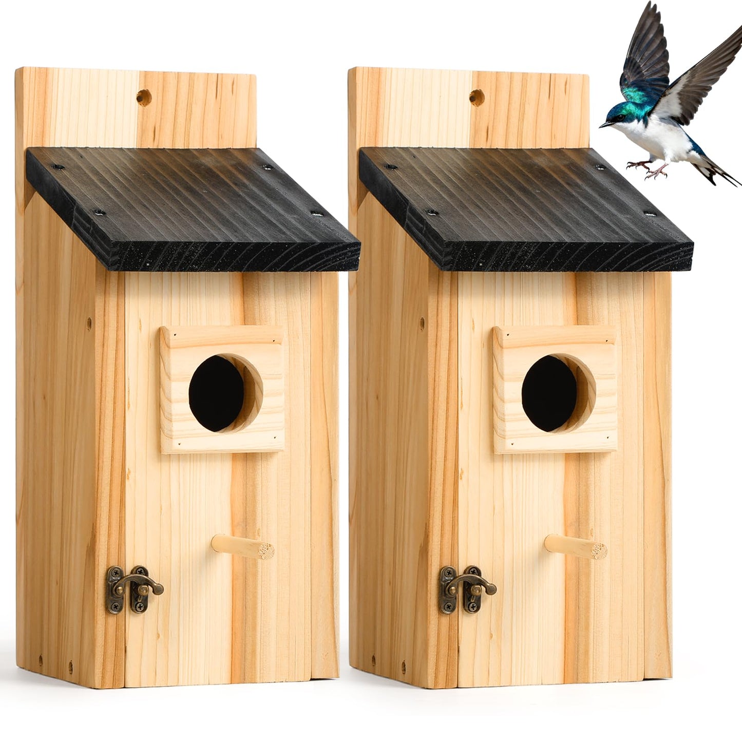 2 Pack Bird Houses for Outside – Cedar Outdoor Bird House with Stand, Quick & Easy Assembly, Ideal for Bluebird, Finch, Wren & Chickadee