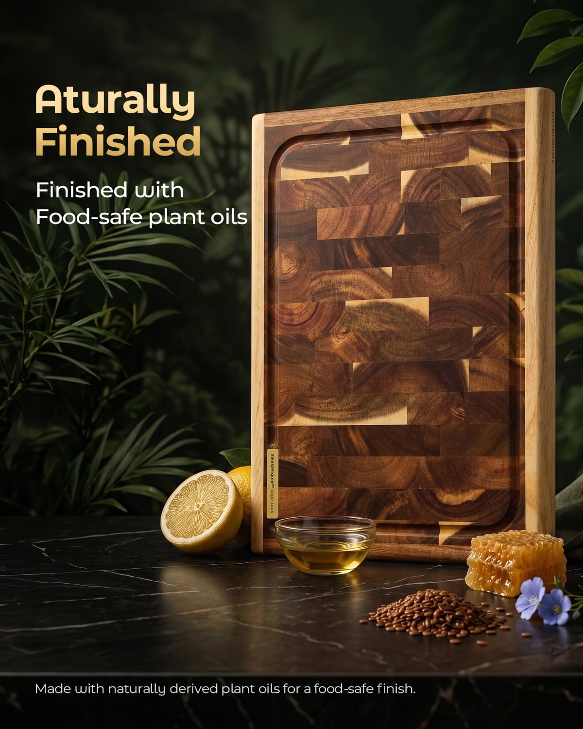 ARMORBEAR End Grain Acacia Wood Cutting Board, Reinforced Shield+Frame™ Edge Lock, Thick Butcher Block Cutting Board for Kitchen, Large Wooden Chopping Board with Juice Groove, 15.8 x 11.2 x 1.2 Inch