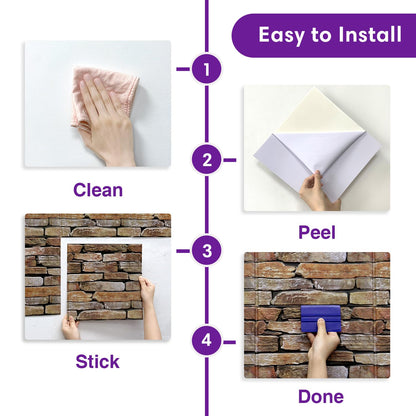 SMOOSTIKC 3D Faux Stone Wall Panels Peel and Stick, 10 Pcs 11.8" x 11.8", Stone-Look Textured Wall Sticker, Ultra-Light Thin PVC Fake Stone Wall Covering Tiles for Quick DIY, Brown with Green