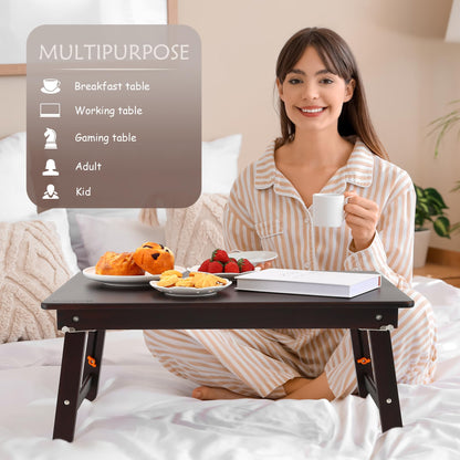 Nnewvante Foldable Laptop Desk, 25.6 Inch Laptop Bed Tray Table with Mouse Pad, Adjustable Floor Table for Writing Eating Gaming, Lap Table for Adults, Kids, Black Walnut