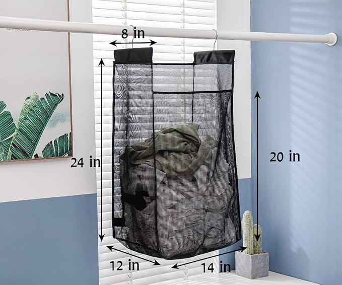 Jelier Hanging Breathable Mesh Laundry Hamper Basket, Portable Heavy Duty