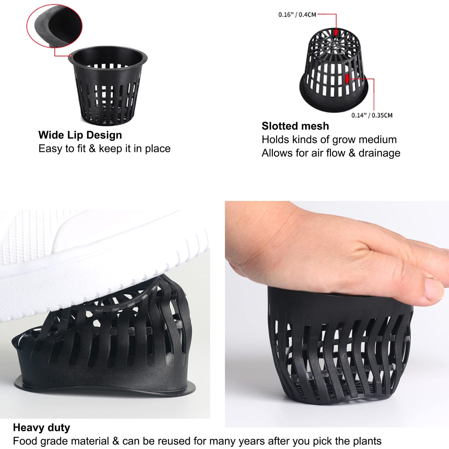 ORIMERC 12 pcs 3 inch Net Cup Quality Planting Mesh Pots/Baskets with Self Watering Wick Cord & Plant Labels for Garden Hydroponic Planting Pond Plants Planting Mason Jar Orchid Kratky Growing