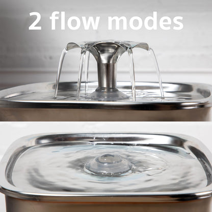 Veken Innovation Award Winner Stainless Steel Cat Water Fountain, 95oz/2.8L Automatic Pet Fountain with 3 Replacement Filters & 3 Pre-Filter Sponges & Silicone Mat for Cats, Dogs (Silver)