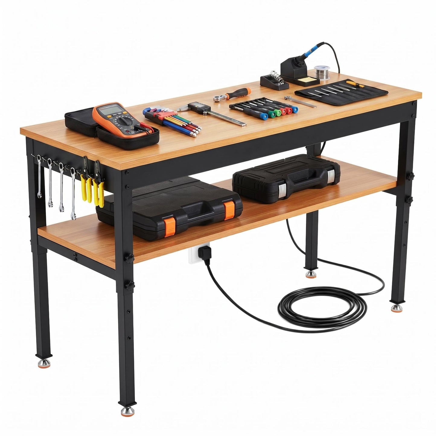 60" Adjustable Workbench with Power Outlet, Storage Shelf, 2500 LBS Work Bench 60" x 24"