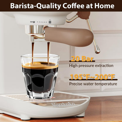 Nesskoko Espresso Machine with Steam Milk Frother Semi Automatic 20 Bar Compact White with Toggle Switch for home Cafetera Espresso, Latte, Cappuccino, Americano, Macchiato