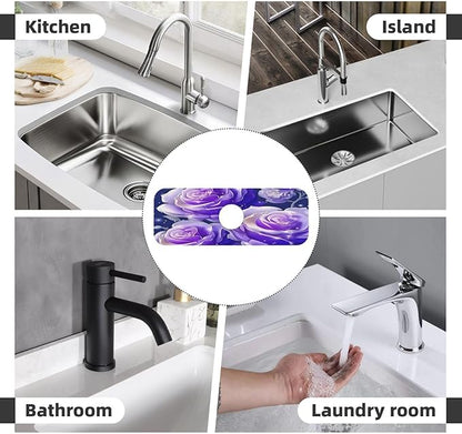 Blue Purple Rose Kitchen sink faucet pad, strong water absorption, anti slip