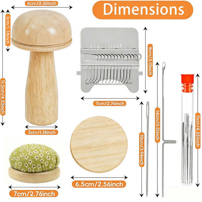 Semyifu Mini Darning Loom, Mushroom Knit Patch Kit, knitpatch kit for Beginners with 14 Hooks, patchmaker Loom for Jeans Socks Clothes Repair, Includes Needles Threads & Pin Cushion (Random Pattern)