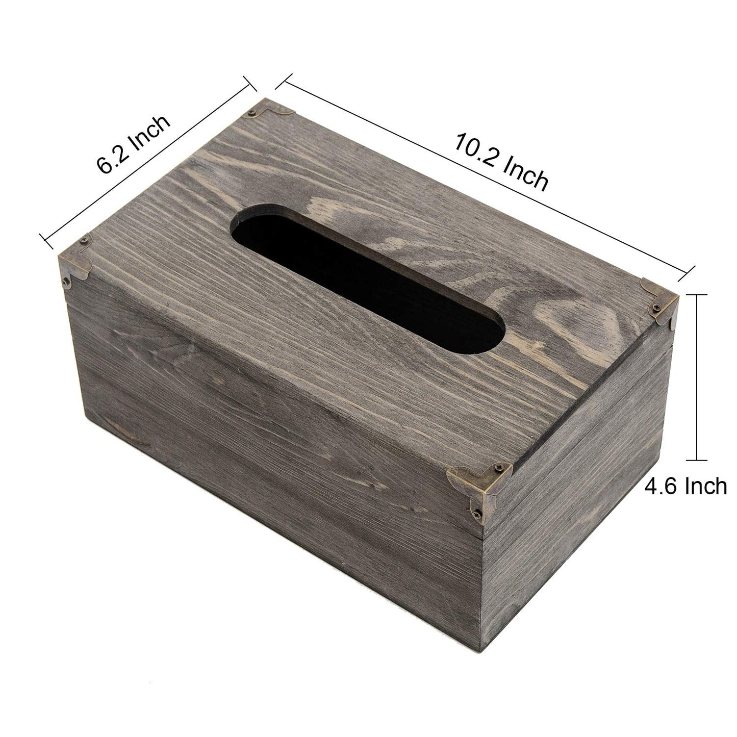 Liry Products Rustic Gray Distressed Wood Facial Tissue Paper Box Metal Corner Brackets Hinge Lid Top Cover Torched Wooden Holder Standard Size Rectangular Napkin Dispenser Bathroom Kitchen Bedroom