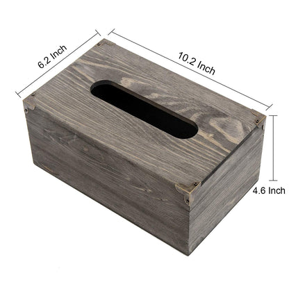 Liry Products Rustic Gray Distressed Wood Facial Tissue Paper Box Metal Corner Brackets Hinge Lid Top Cover Torched Wooden Holder Standard Size Rectangular Napkin Dispenser Bathroom Kitchen Bedroom