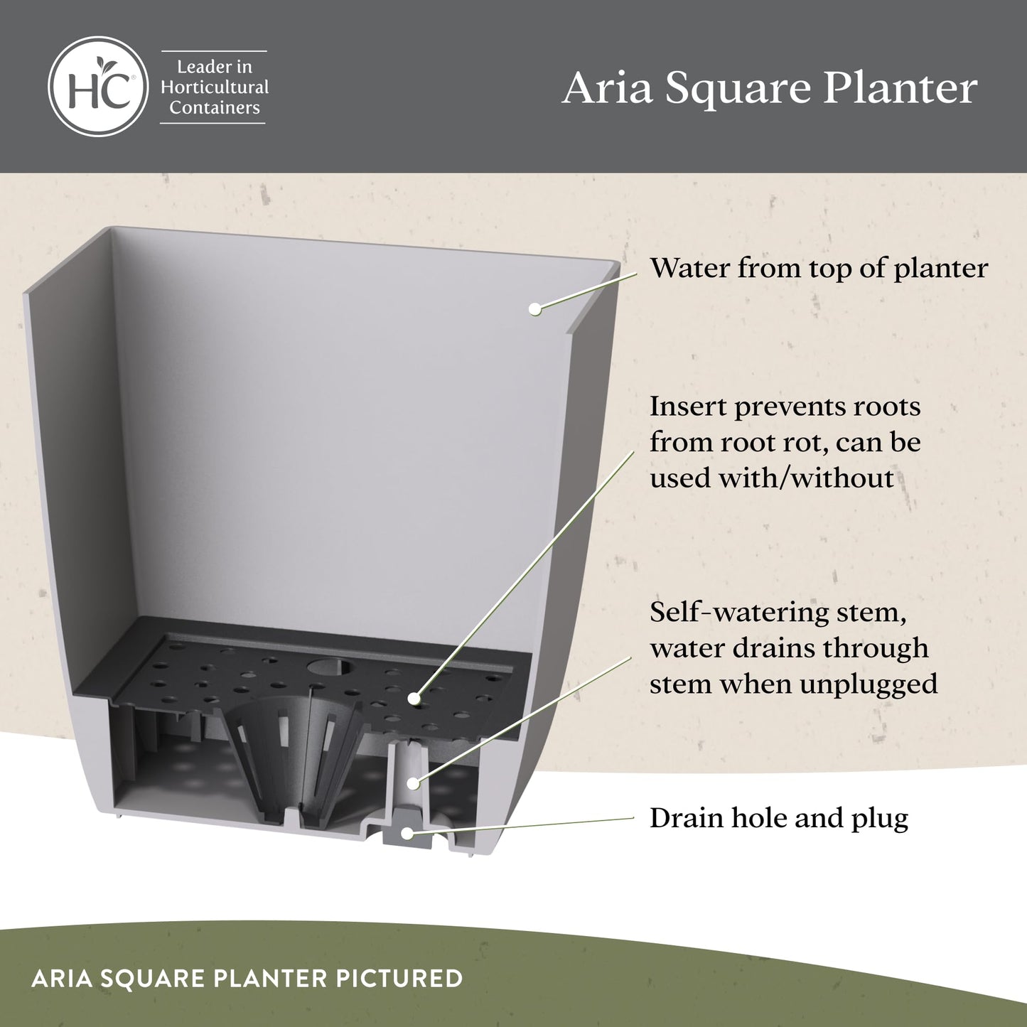 The HC Companies ASP08000P26 Square Planter, 8", Black Onyx